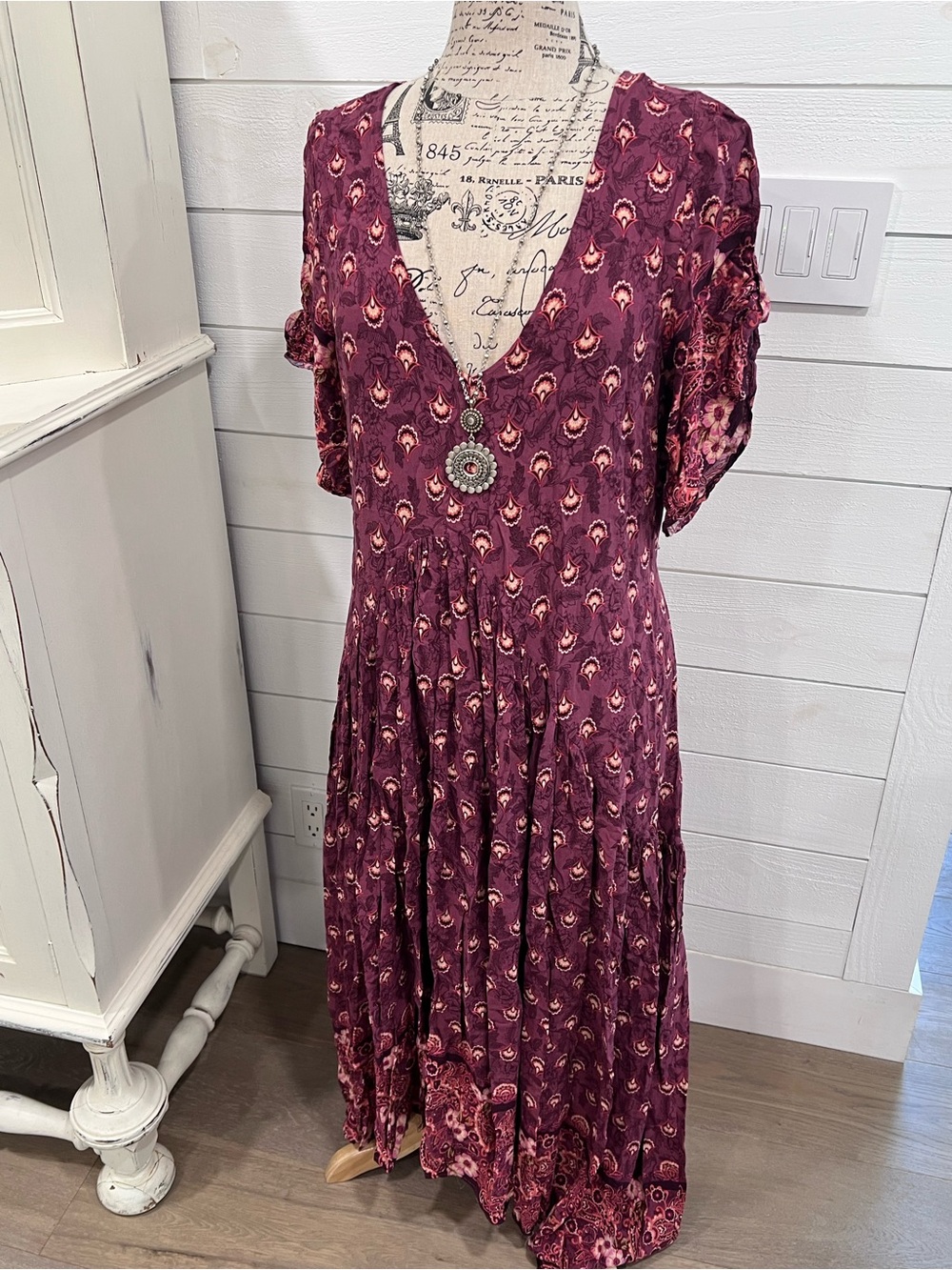 V-Neck Maxi Dress in Plum Floral